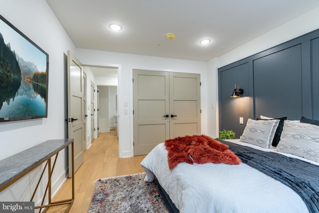 609 S Orianna St Unit 1, Philadelphia, PA 19147 - bedroom with a closet, recessed lighting, and light wood-style flooring