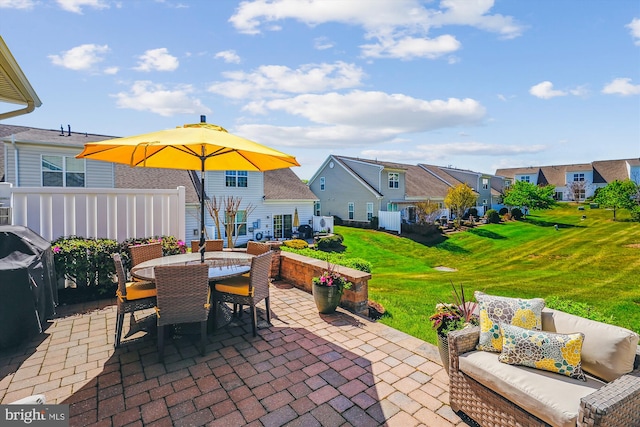 44451 Cruden Bay Dr, Ashburn, VA 20147 - view of patio with a residential view, outdoor dining space, and an outdoor hangout area
