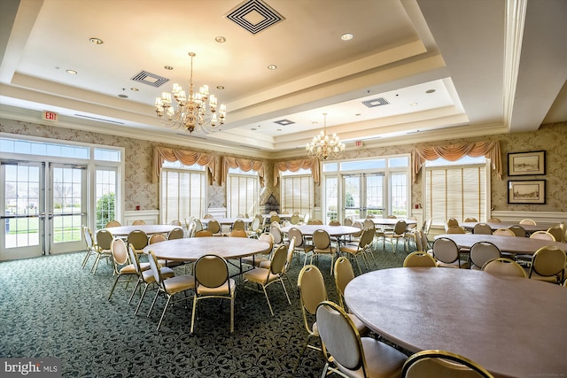 44451 Cruden Bay Dr, Ashburn, VA 20147 - dining space featuring a raised ceiling and wallpapered walls