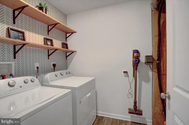 11174 Cross Fields Dr, Waynesboro, PA 17268 - laundry area featuring laundry area, baseboards, dark wood-style flooring, and washing machine and dryer