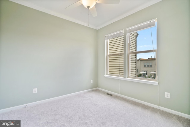 22788 Sagamore Sq, Brambleton, VA 20148 - empty room with carpet, a ceiling fan, crown molding, visible vents, and baseboards