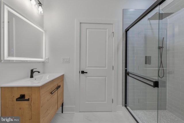 1904 Jackson St NE, Washington, DC 20018 - bathroom with vanity, a shower stall, and marble finish floor