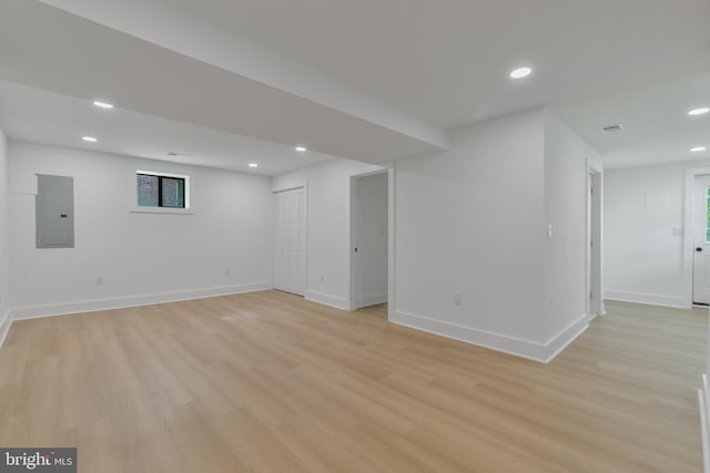 1904 Jackson St NE, Washington, DC 20018 - finished below grade area featuring baseboards, electric panel, recessed lighting, and light wood-style flooring