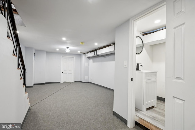 1724 N 62nd St, Philadelphia, PA 19151 - finished basement featuring recessed lighting, baseboards, a sink, and stairway