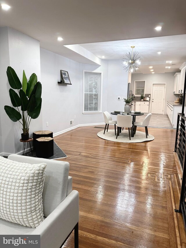1724 N 62nd St, Philadelphia, PA 19151 - living room featuring baseboards, recessed lighting, and wood finished floors