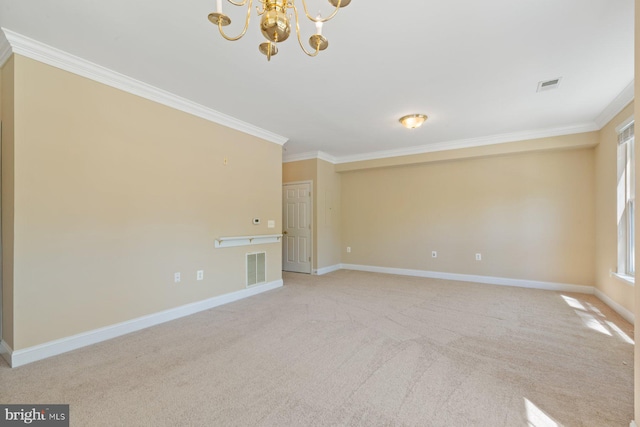 8600 Liberty Trl Unit 102, Manassas, VA 20110 - empty room with ornamental molding, a chandelier, baseboards, and light carpet