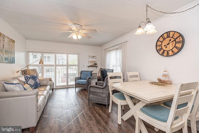 dining room with a ceiling fan, dark wood finished floors, and a wealth of natural light