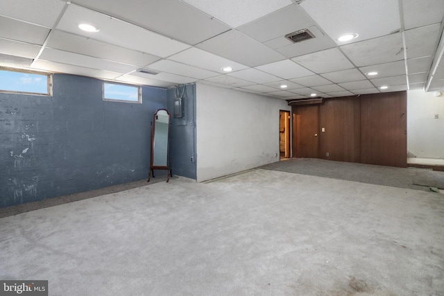 below grade area with recessed lighting and visible vents
