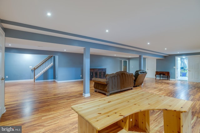12868 Paddle Wheel Ct, Manassas, VA 20112 - living area featuring stairway, light wood-style flooring, baseboards, and recessed lighting