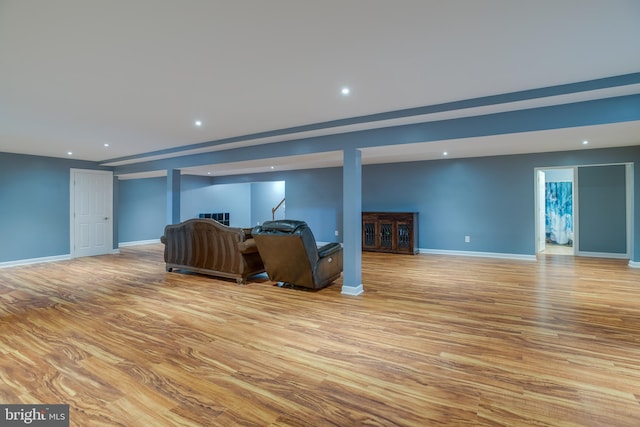 12868 Paddle Wheel Ct, Manassas, VA 20112 - unfurnished living room with light wood-style floors, recessed lighting, baseboards, and stairway