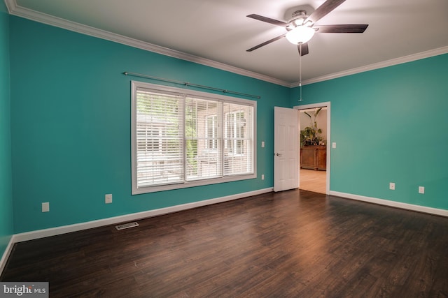 12868 Paddle Wheel Ct, Manassas, VA 20112 - spare room with crown molding, baseboards, a ceiling fan, and dark wood-style flooring