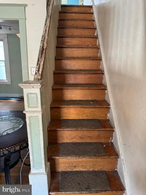 staircase featuring wood finished floors
