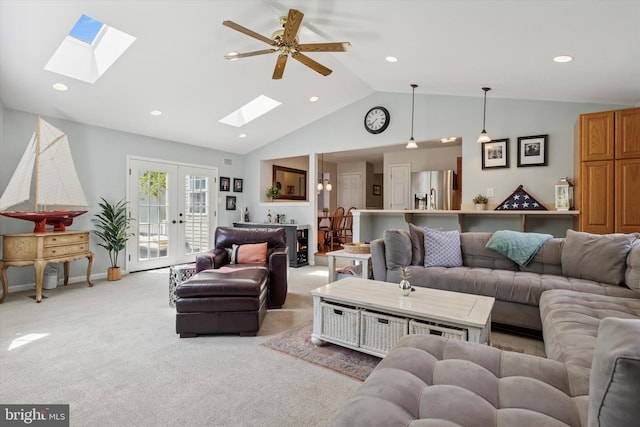 113 Winchester Way, Harleysville, PA 19438 - living room with carpet floors, recessed lighting, a skylight, and french doors