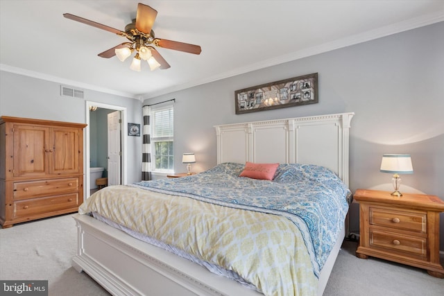 113 Winchester Way, Harleysville, PA 19438 - bedroom featuring ornamental molding, light carpet, a ceiling fan, and visible vents