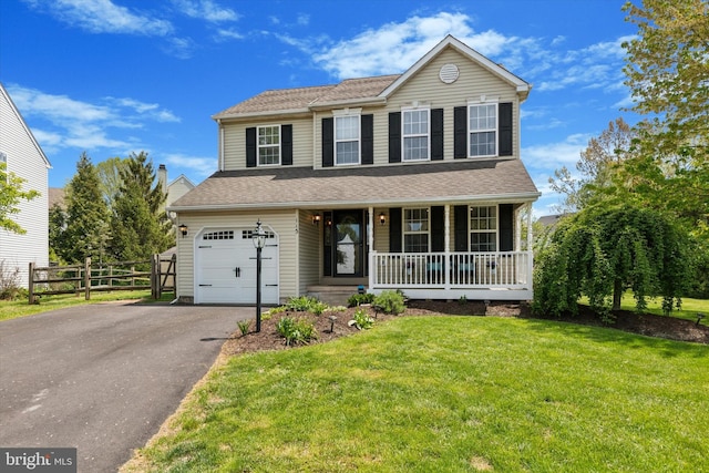 113 Winchester Way, Harleysville, PA 19438 - traditional home featuring covered porch, fence, a front yard, and aphalt driveway