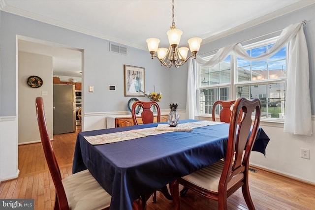 113 Winchester Way, Harleysville, PA 19438 - dining space featuring visible vents, crown molding, an inviting chandelier, light wood-style floors, and plenty of natural light