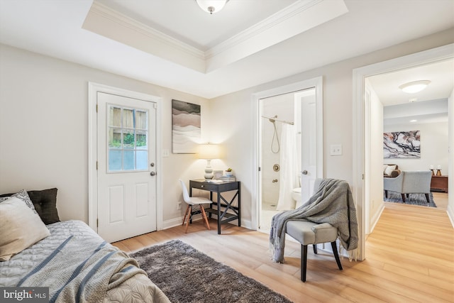 519 Somerset Pl NW, Washington, DC 20011 - living area with wood finished floors, ornamental molding, a raised ceiling, and baseboards