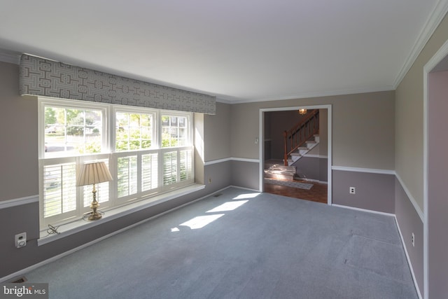 104 Dorado Dr, Delran, NJ 08075 - carpeted empty room with stairway, baseboards, and ornamental molding