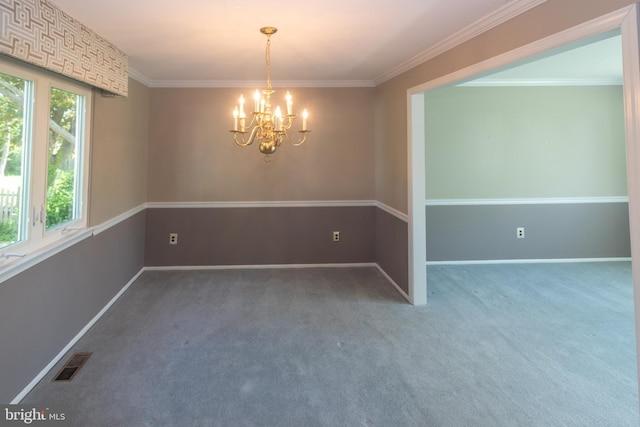 104 Dorado Dr, Delran, NJ 08075 - empty room with ornamental molding, a notable chandelier, carpet flooring, and visible vents