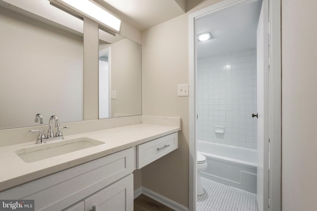 bathroom featuring toilet, tile patterned flooring, and vanity