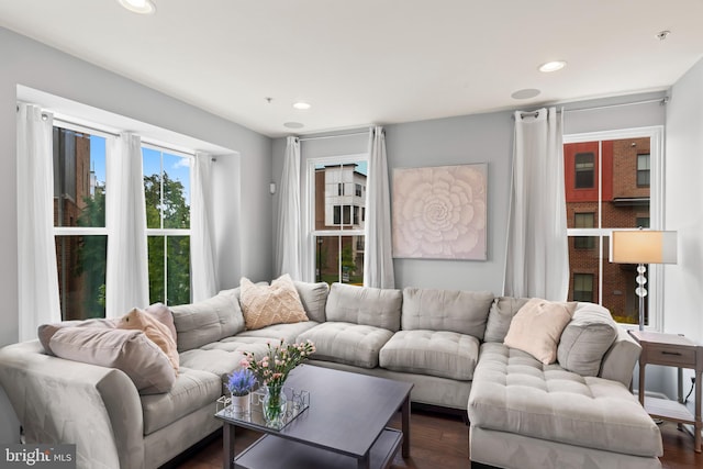 6101 Enquirer St, Hyattsville, MD 20782 - living area with dark wood-style floors and recessed lighting
