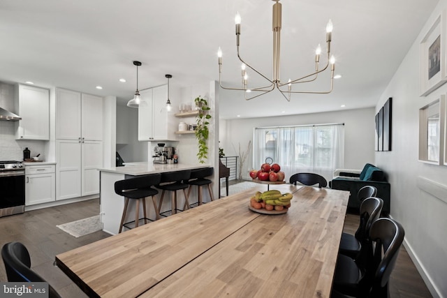 48 Evergreen Ln, Burlington, NJ 08016 - dining area with dark wood-style flooring, a notable chandelier, and recessed lighting