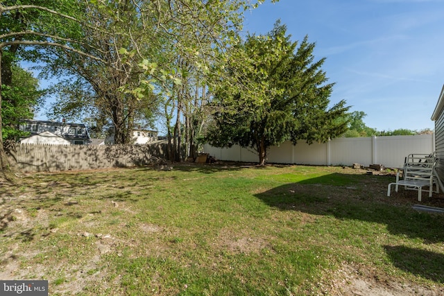view of yard with a fenced backyard