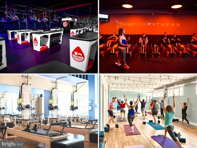 gym featuring wood finished floors