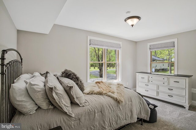 bedroom featuring carpet flooring, baseboards, and multiple windows