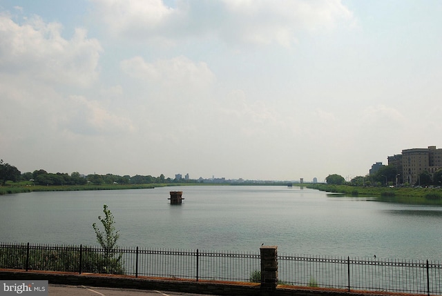 property view of water with fence