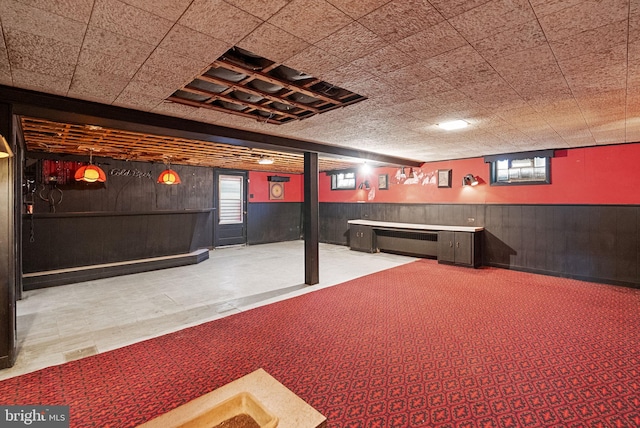 basement with a wainscoted wall