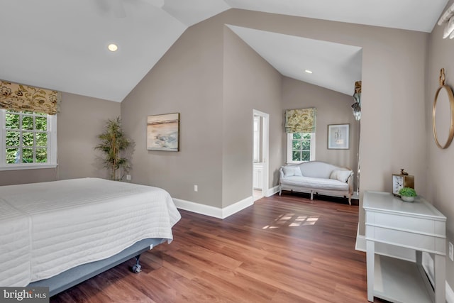 302 Maple Ln, Severna Park, MD 21146 - bedroom featuring vaulted ceiling, wood finished floors, baseboards, and recessed lighting