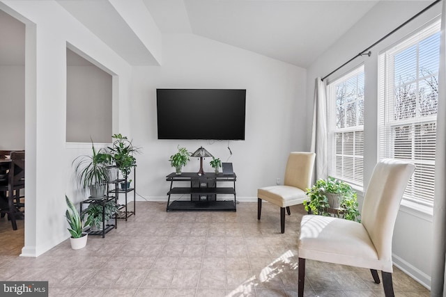 living area with lofted ceiling