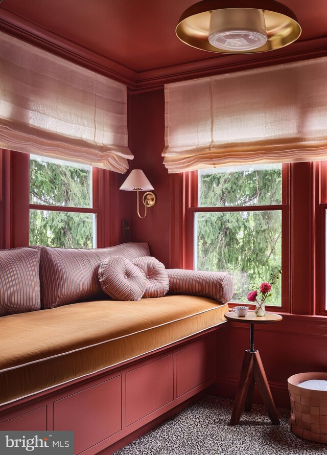 bedroom with crown molding and carpet flooring