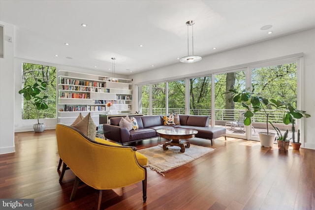 living area featuring recessed lighting and wood finished floors