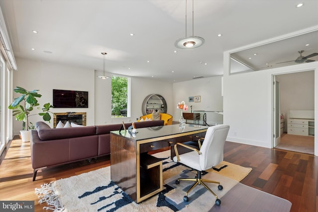 office area featuring recessed lighting and wood finished floors