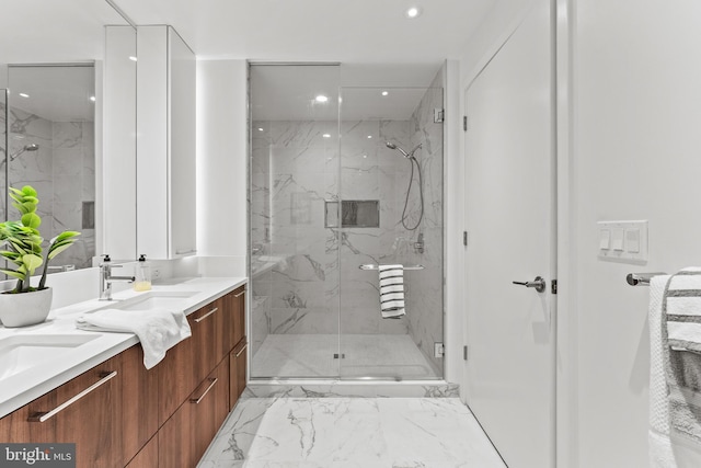 1650 Silver Hill Dr Unit 1706, Mclean, VA 22102 - full bathroom featuring recessed lighting, a sink, marble finish floor, and a marble finish shower
