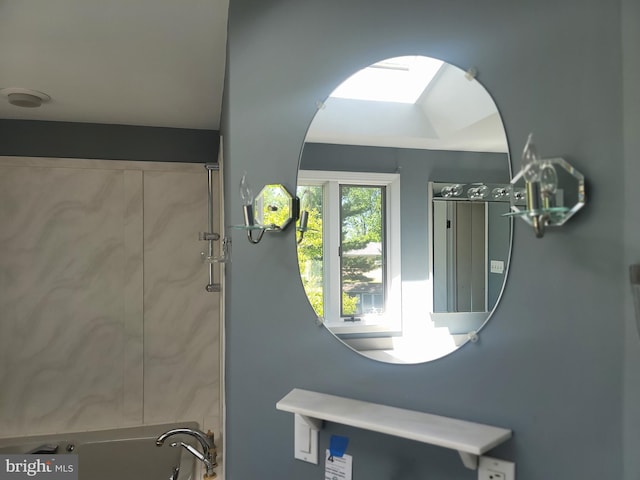 5895 Tibby Rd, Bensalem, PA 19020 - bathroom view of a tub to relax in and a skylight