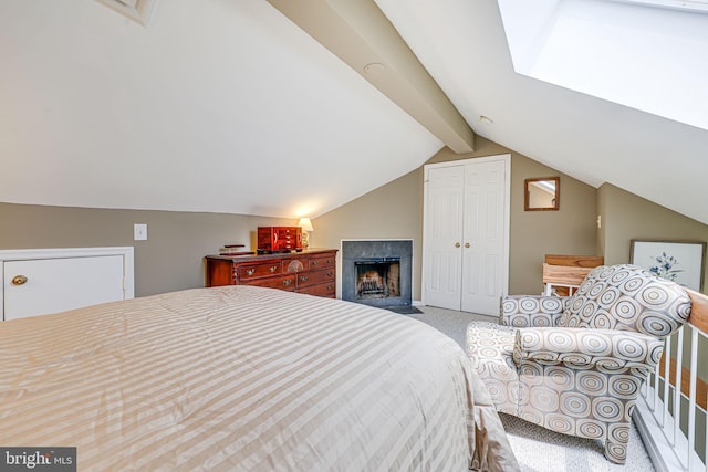 517 Bashford Ln Unit 5, Alexandria, VA 22314 - carpeted bedroom with a closet, a fireplace with flush hearth, and a skylight