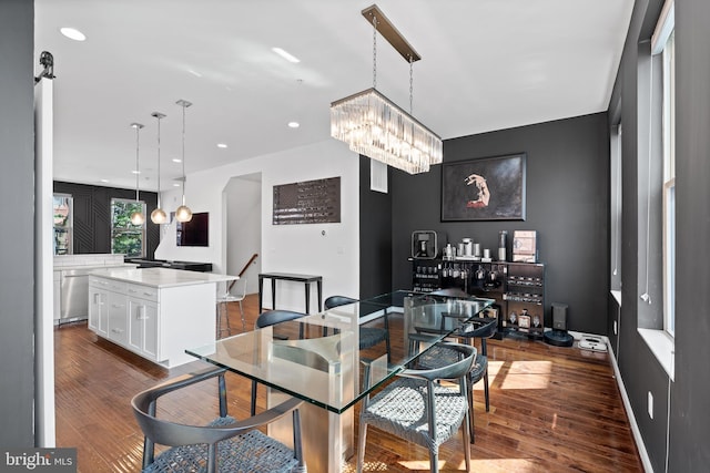 1424 S 4th St, Philadelphia, PA 19147 - dining area with a notable chandelier, dark wood-type flooring, and recessed lighting