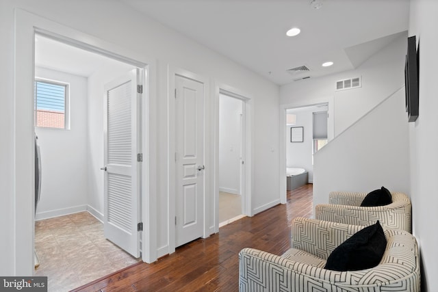 1424 S 4th St, Philadelphia, PA 19147 - hall featuring baseboards, recessed lighting, hardwood / wood-style floors, and visible vents