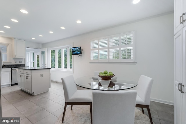 817 Golden Arrow St, Great Falls, VA 22066 - dining room with recessed lighting, light tile patterned flooring, and baseboards