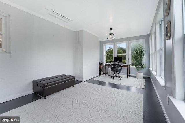 817 Golden Arrow St, Great Falls, VA 22066 - office space with baseboards, ornamental molding, and brick wall