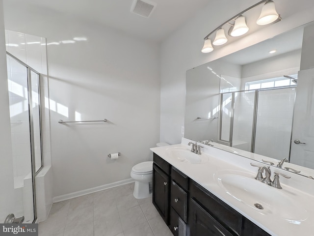 bathroom with visible vents, a sink, and a stall shower