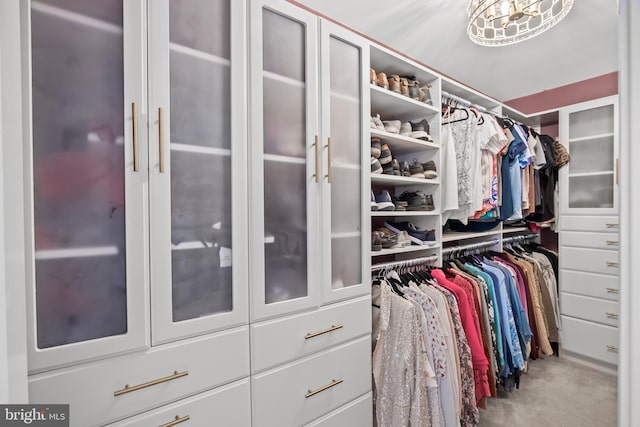 walk in closet with carpet floors
