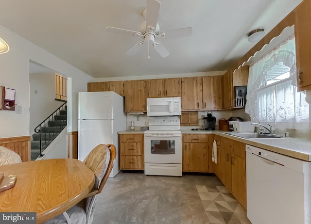 2422 Pinefield Rd, Waldorf, MD 20601 - kitchen featuring light countertops, ceiling fan, white appliances, and a sink