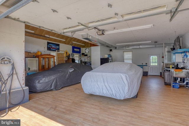 garage with a garage door opener