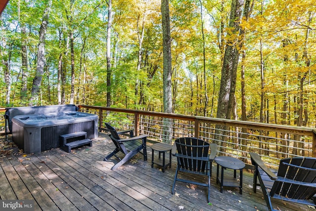 296 Mountainside Rd, Berkeley Springs, WV 25411 - wooden terrace featuring a hot tub