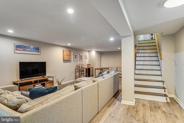 4001 Patricia St, Annandale, VA 22003 - living area featuring recessed lighting, baseboards, stairway, and light wood-type flooring
