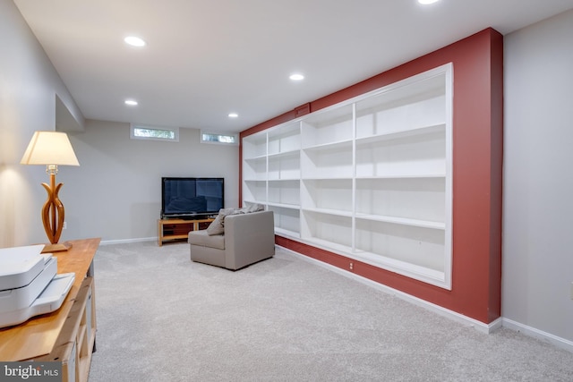 unfurnished room featuring recessed lighting, carpet flooring, and baseboards